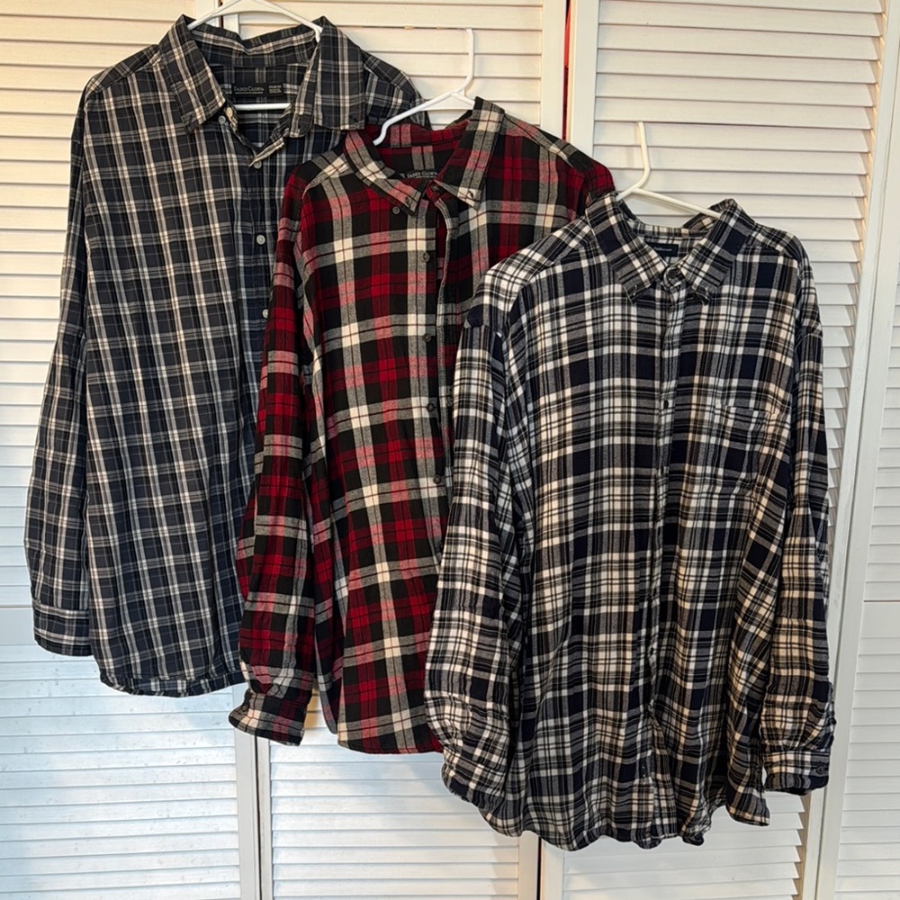 Plaid Men's Shirt Set - Black, Red, Blue and White